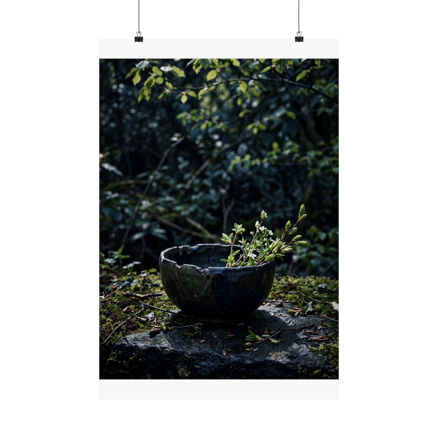 Ceramic Bowl Shadow Zen Wall Art Print | Moody Dark Japandi Art