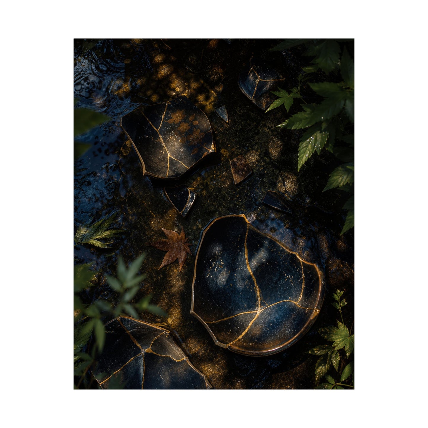 Broken Pottery Wall Art Print | Summer Dark Japandi Shadow Zen Art
