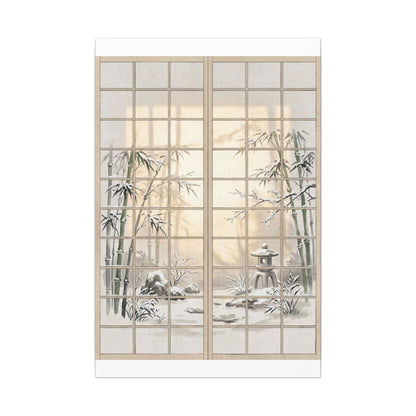 Winter Shoji Screen Sumi E Canvas Art | Tranquil Decor