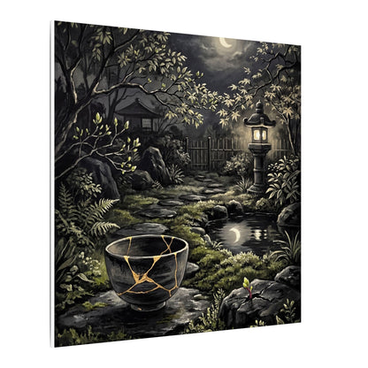 Kintsugi Moonlit Garden in Dappled | Gold Repair Canvas Art