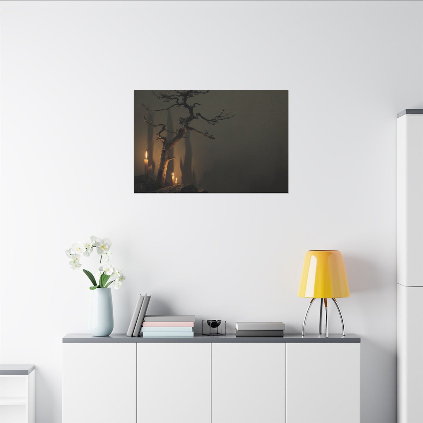 Ma Pine Tree Canvas Art - Dark Japandi Shadow Zen