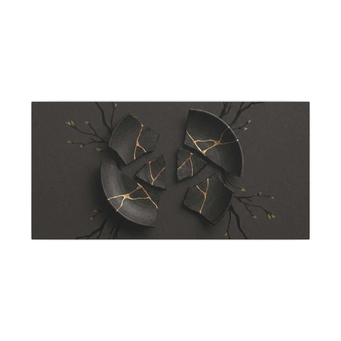 Sophisticated Broken Pottery Canvas Art - Charcoal Ink Dark Japandi