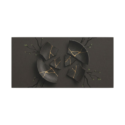Sophisticated Broken Pottery Canvas Art - Charcoal Ink Dark Japandi