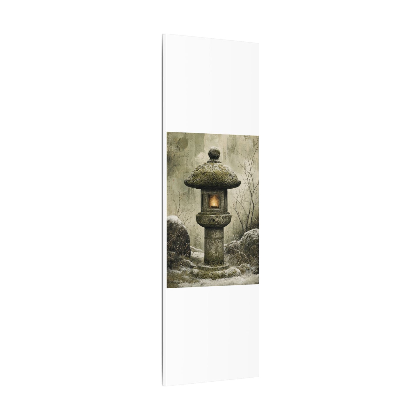 Stone Lantern Winter Canvas Art | Japandi Neutral Design