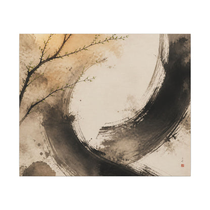Japandi Ink Brushstroke in Golden Hour | Watercolor Canvas Art