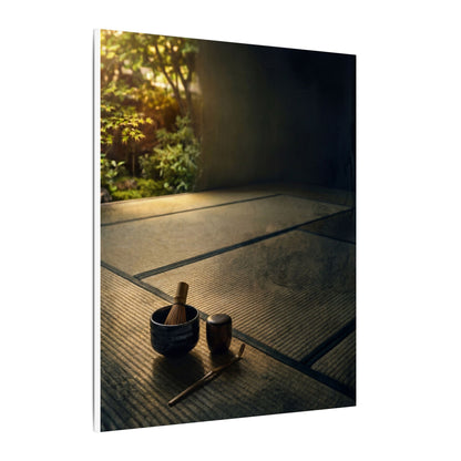 Dark Japandi Tea Ceremony in Golden Hour | Dark Texture Canvas Art