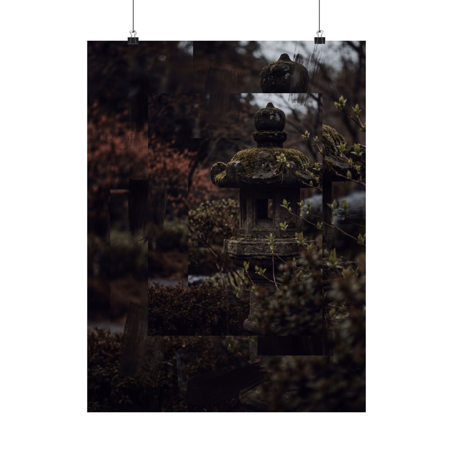Stone Lantern Shadow Zen Wall Art Print | Luxurious Dark Japandi Art