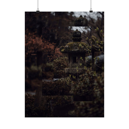 Stone Lantern Shadow Zen Wall Art Print | Luxurious Dark Japandi Art