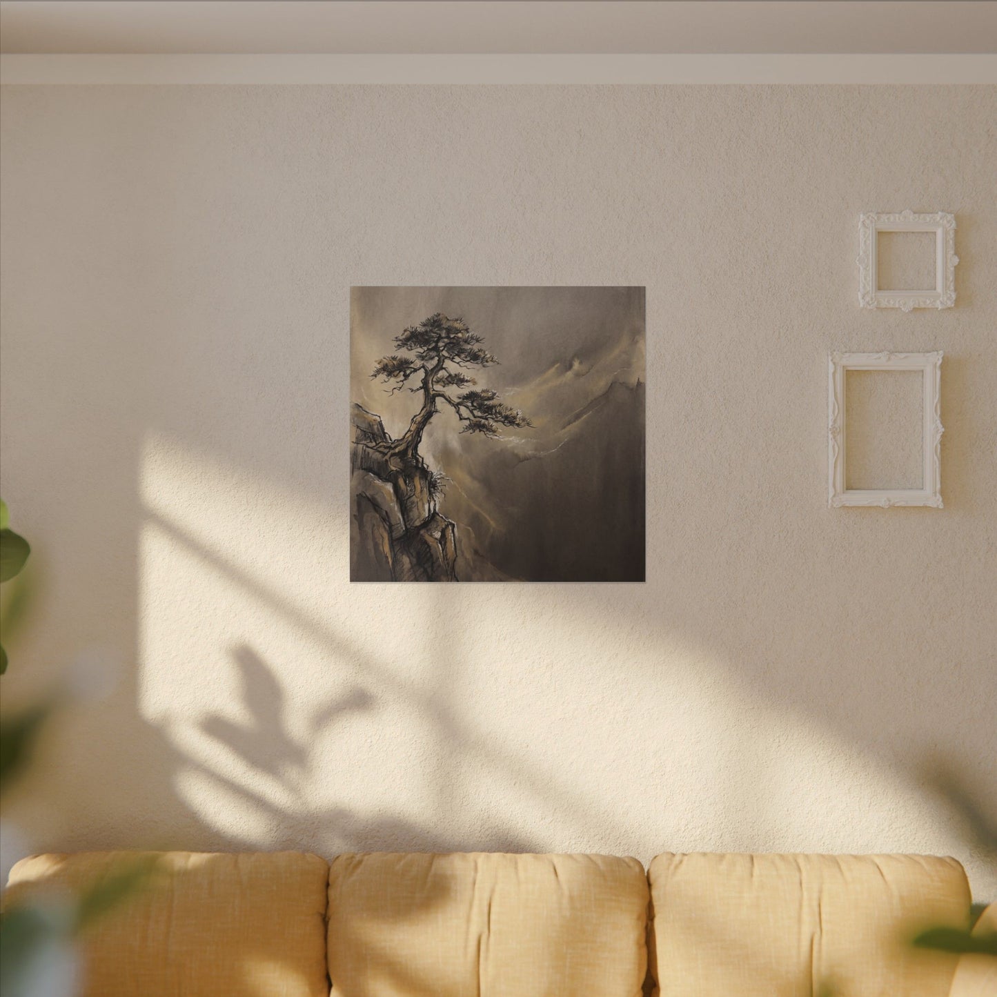Pine Tree Charcoal Ink Canvas Art | Luxurious Dark Japandi Art