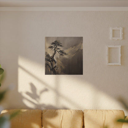 Pine Tree Charcoal Ink Canvas Art | Luxurious Dark Japandi Art