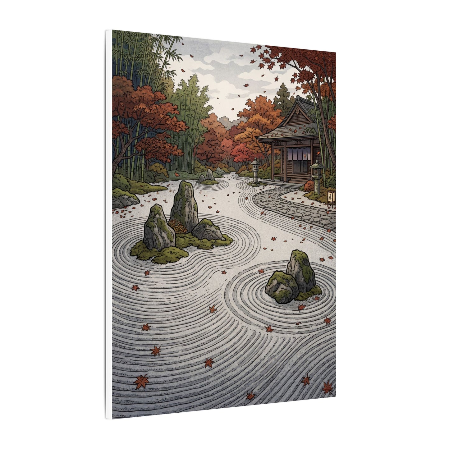 Autumn Rock Garden Ukiyo E Inspired Canvas Art | Peaceful Decor