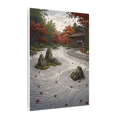 Autumn Rock Garden Ukiyo E Inspired Canvas Art | Peaceful Decor