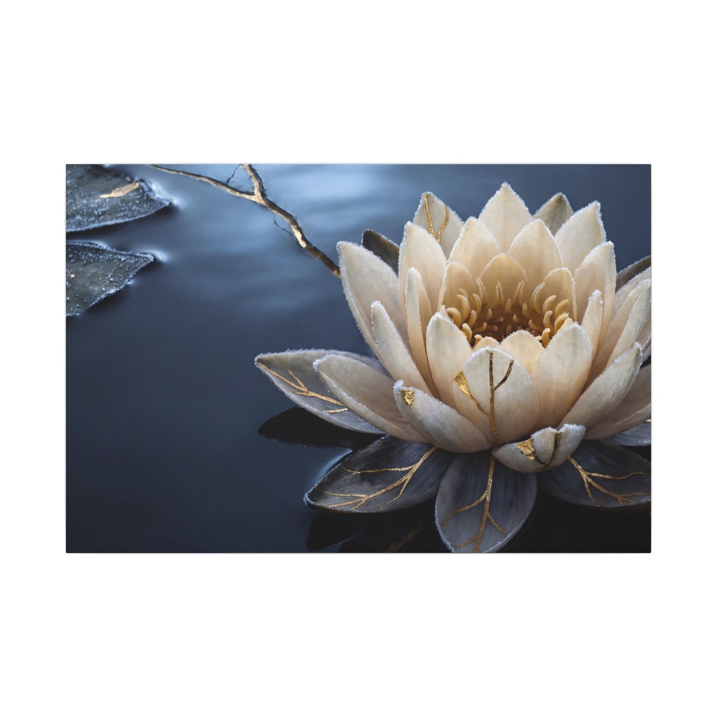 Beautiful Lotus Flower Canvas Art - Gold Vein Kintsugi