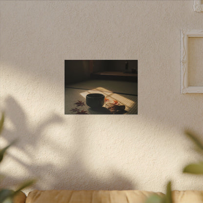 Dark Japandi Tea Ceremony in Golden Hour | Moody Minimal Canvas Art
