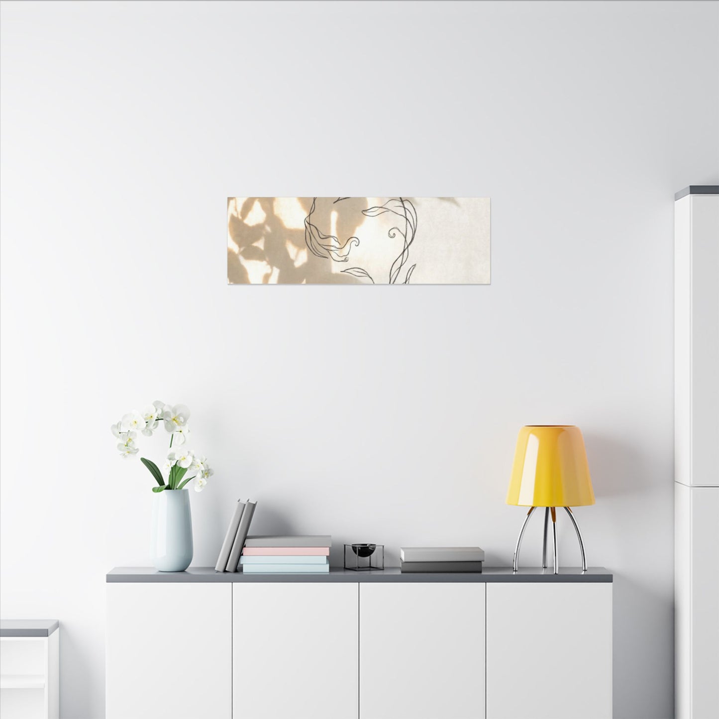 Warm Shoji Screen Canvas Art - Minimal Line Japandi