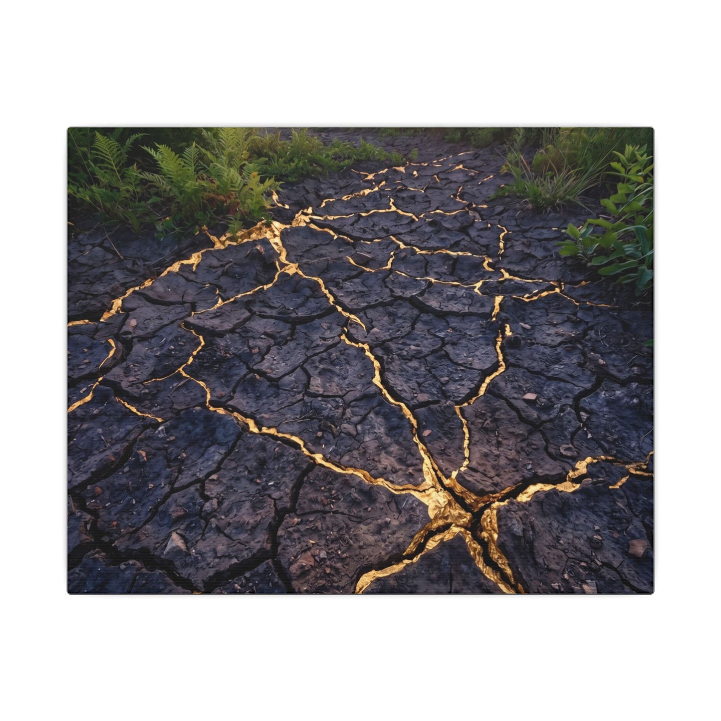 Cracked Earth Canvas Art | Summer Kintsugi Crackle Gold Art
