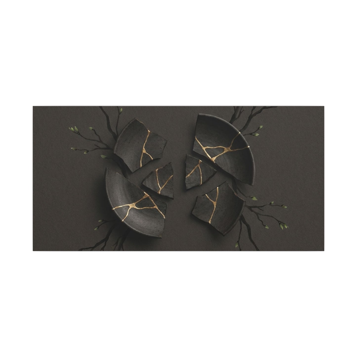 Sophisticated Broken Pottery Canvas Art - Charcoal Ink Dark Japandi
