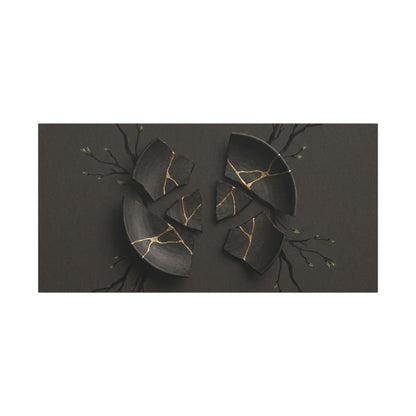 Sophisticated Broken Pottery Canvas Art - Charcoal Ink Dark Japandi