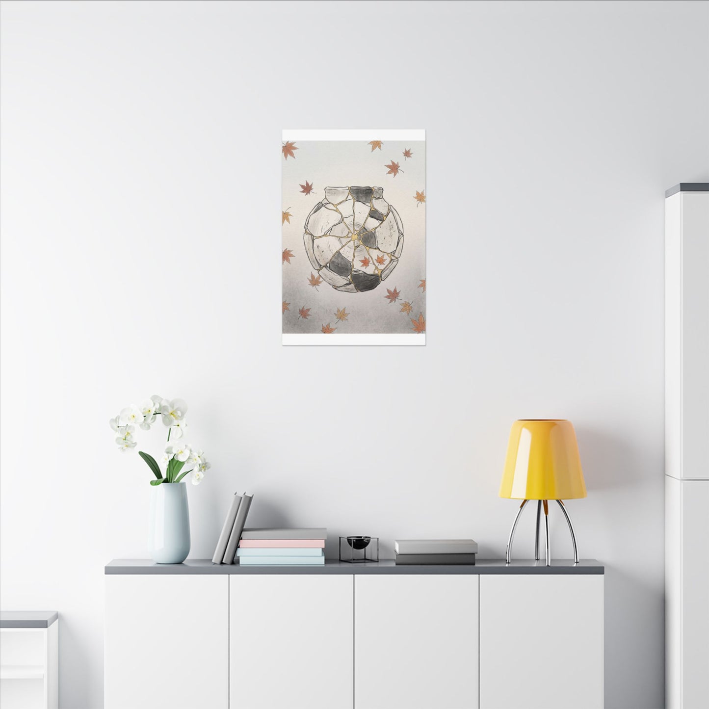 Japandi Broken Pottery in Dawn | Minimal Line Canvas Art