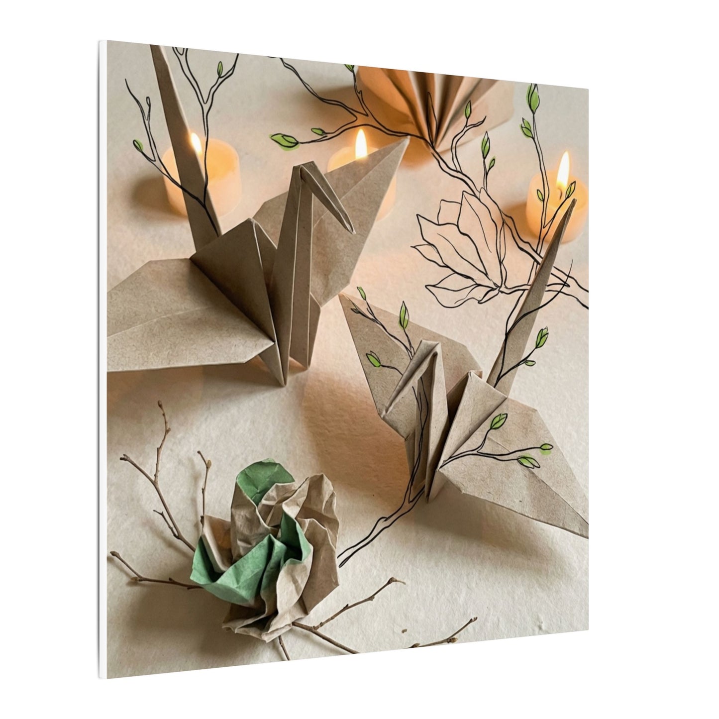 Paper Fold Spring Canvas Art | Japandi Earthy Design