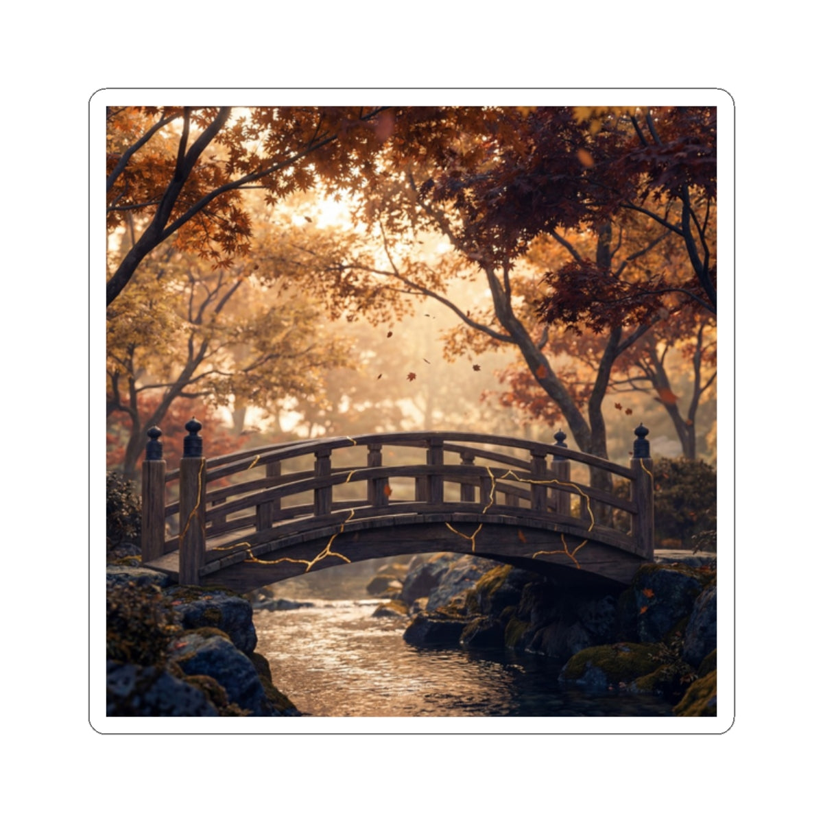 Seijaku Wooden Bridge Sticker - Kintsugi Gold Vein Art Print