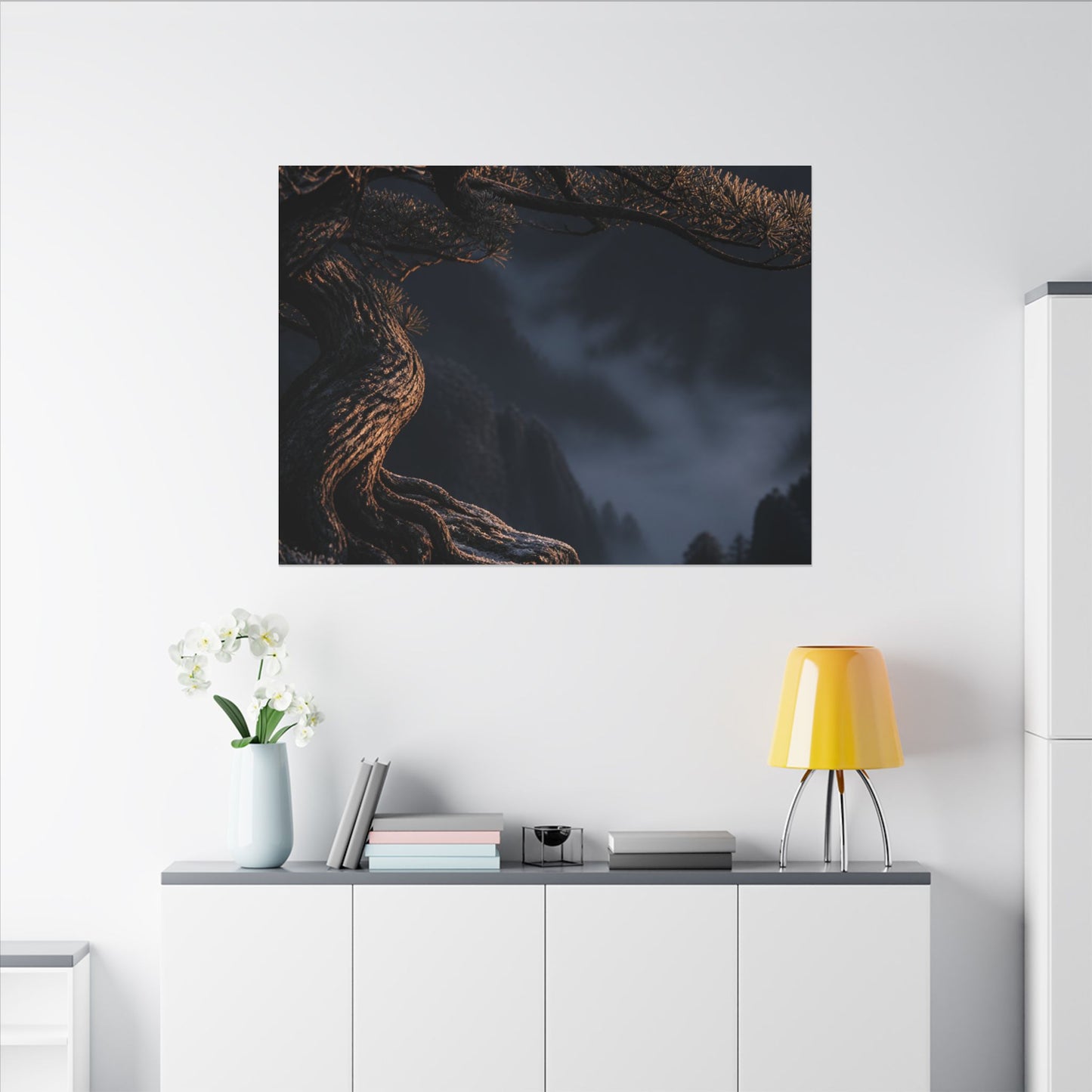 Bold Pine Tree Canvas Art - Shadow Zen Dark Japandi