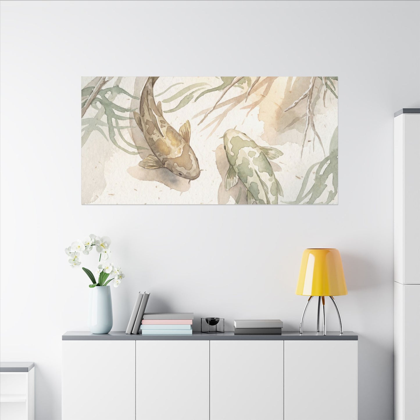 Koi Pond Canvas Art | Winter Japandi Watercolor Art