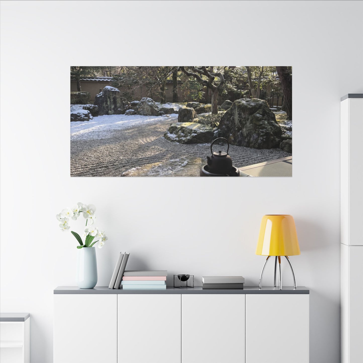 Winter Tea Ceremony Karesansui Canvas Art | Serene Decor