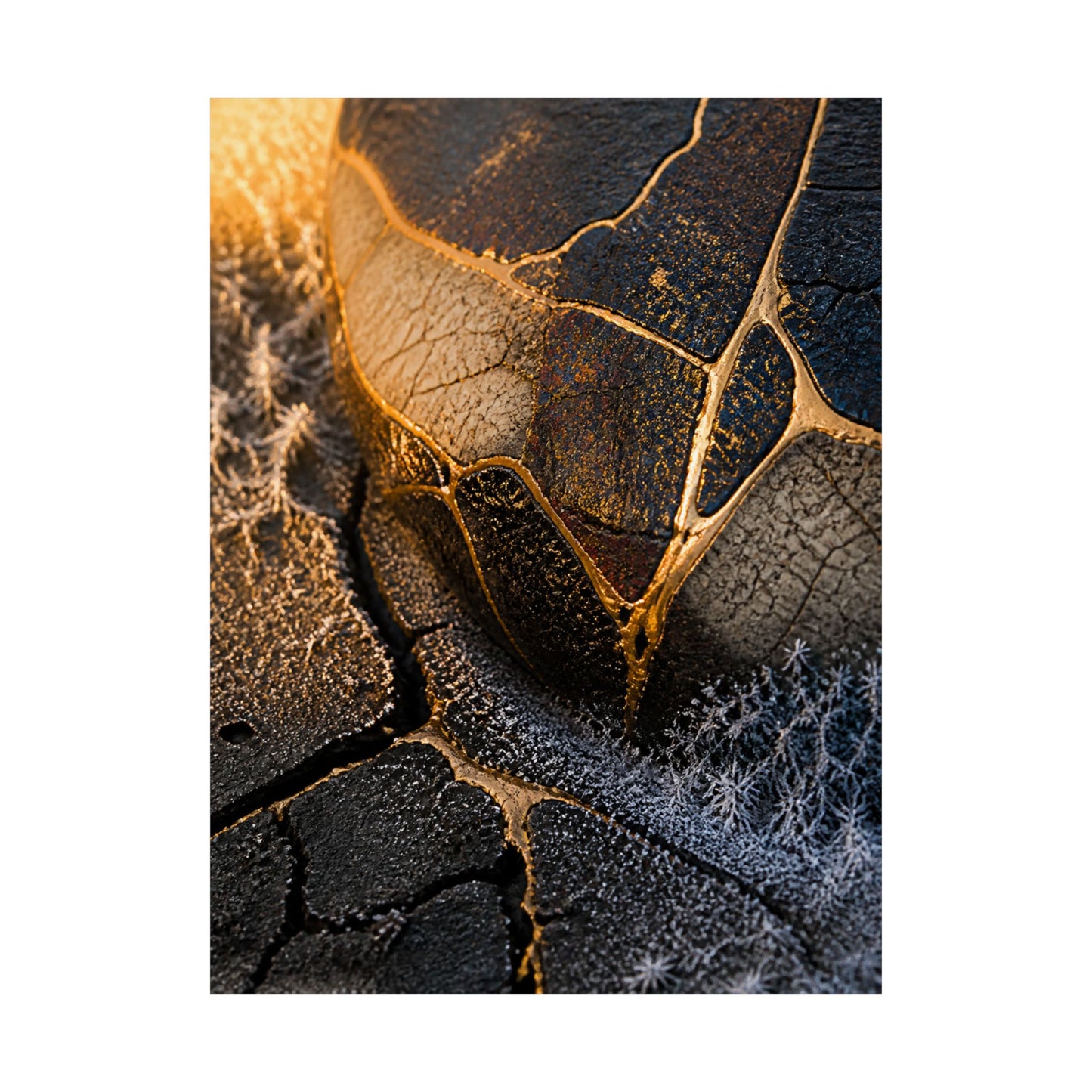 Kintsugi Cracked Earth in Golden Hour | Gold Repair Wall Art Print