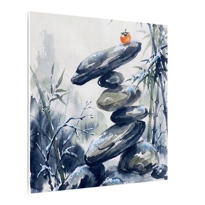 Zen River Stones in Moonlight | Sumi E Canvas Art