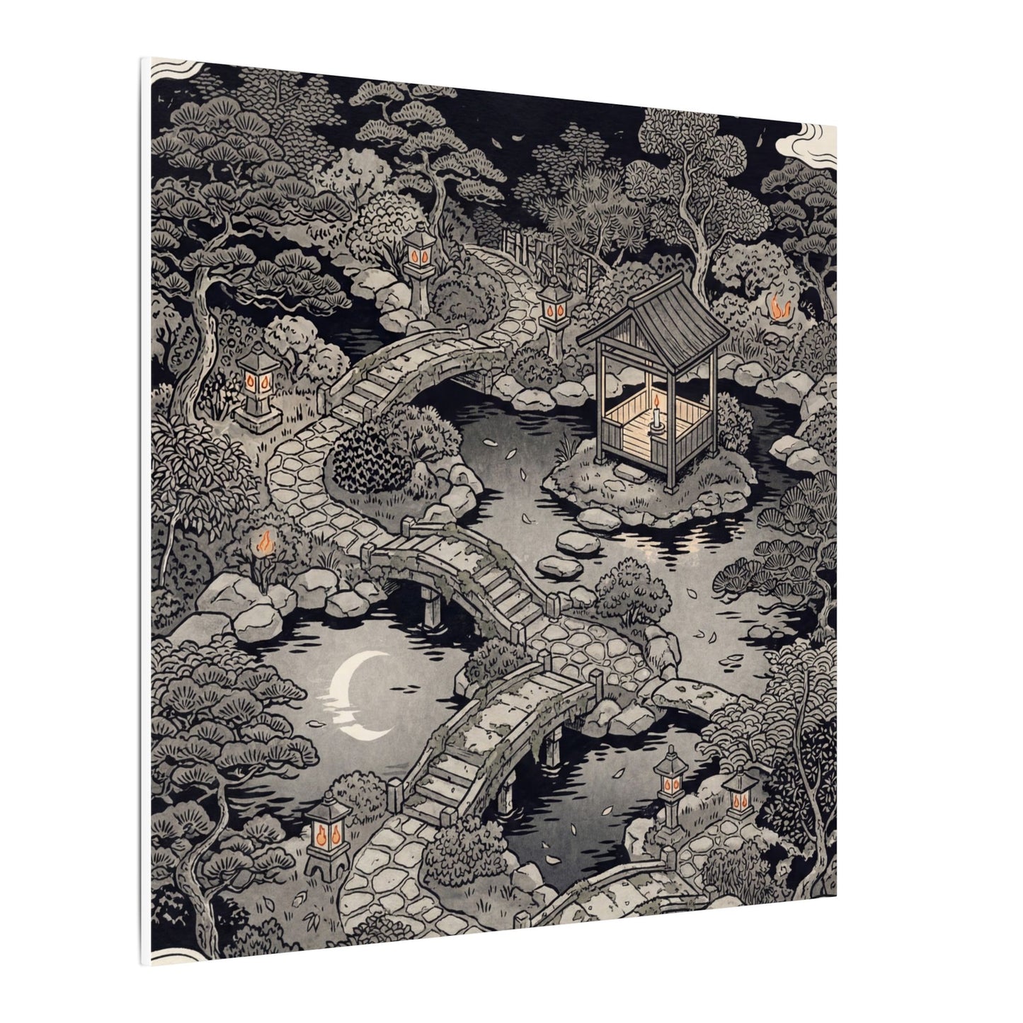 Moonlit Garden Ukiyo E Inspired Canvas Art | Serene Zen Art