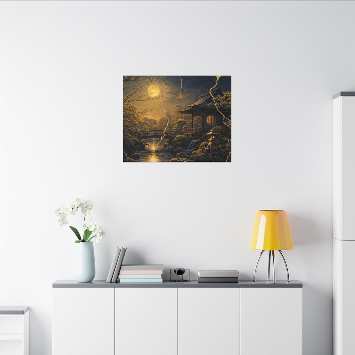 Spring Moonlit Garden Gold Vein Canvas Art | Resilient Decor