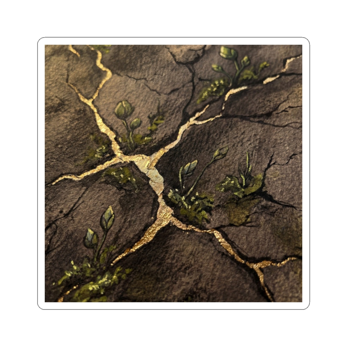 Fukinsei Cracked Earth Sticker - Dark Japandi Charcoal Ink Art Print