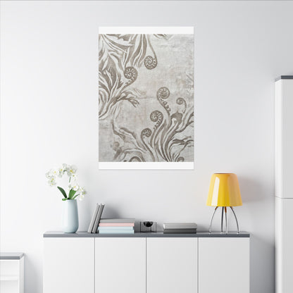 Japandi Fern Unfurling in Overcast | Japanese Pattern Canvas Art