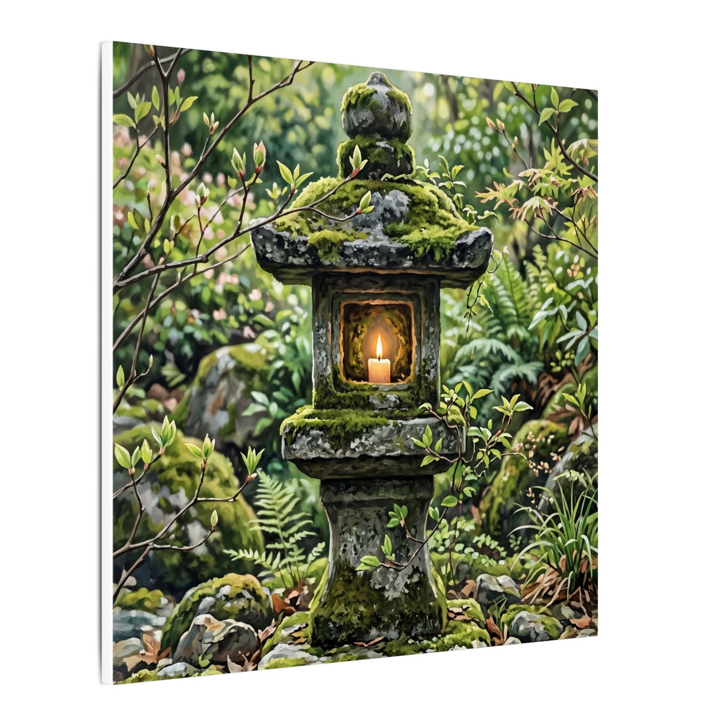 Neutral Stone Lantern Canvas Art - Japanese Pattern Japandi