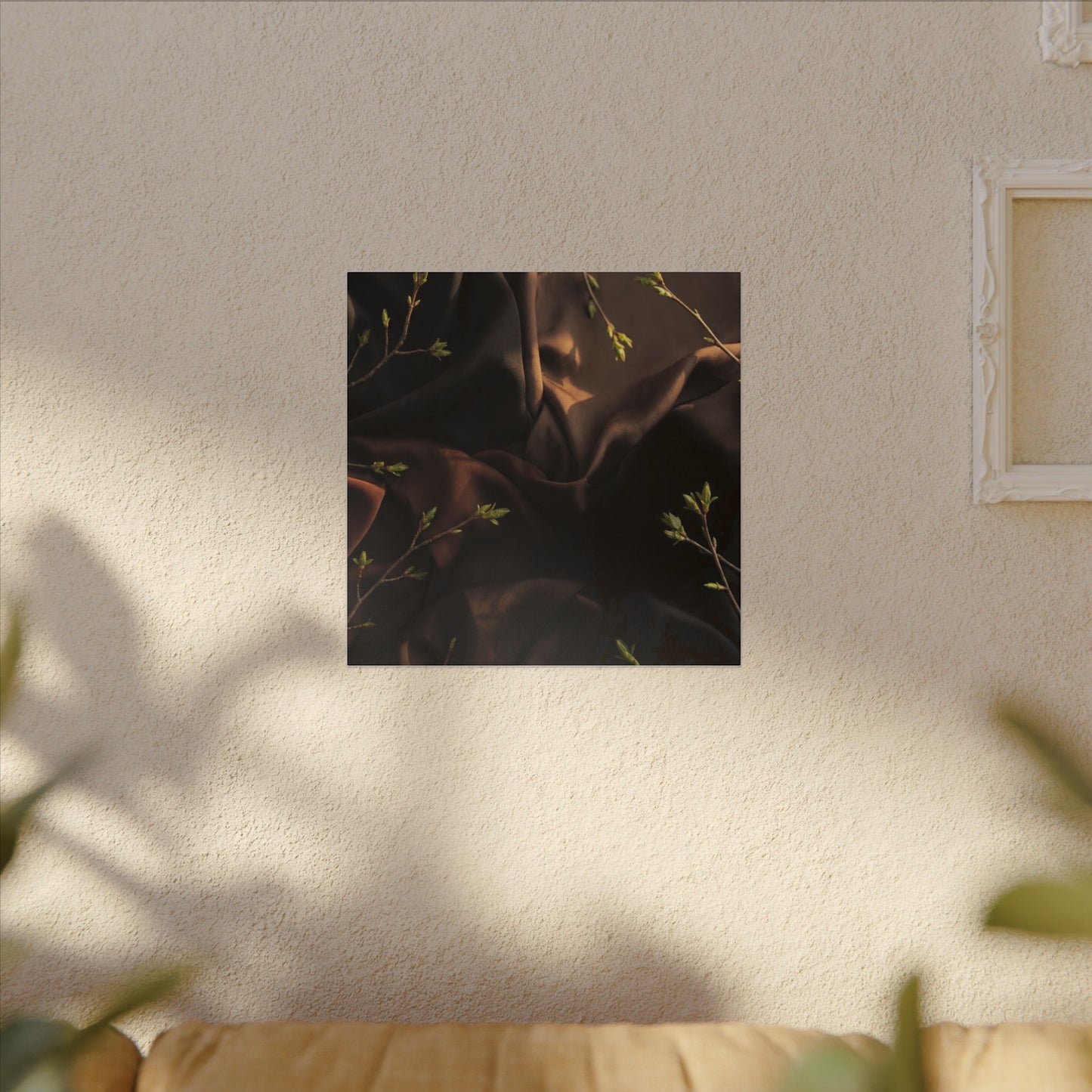 Dark Japandi Silk Drape in Golden Hour | Moody Minimal Canvas Art