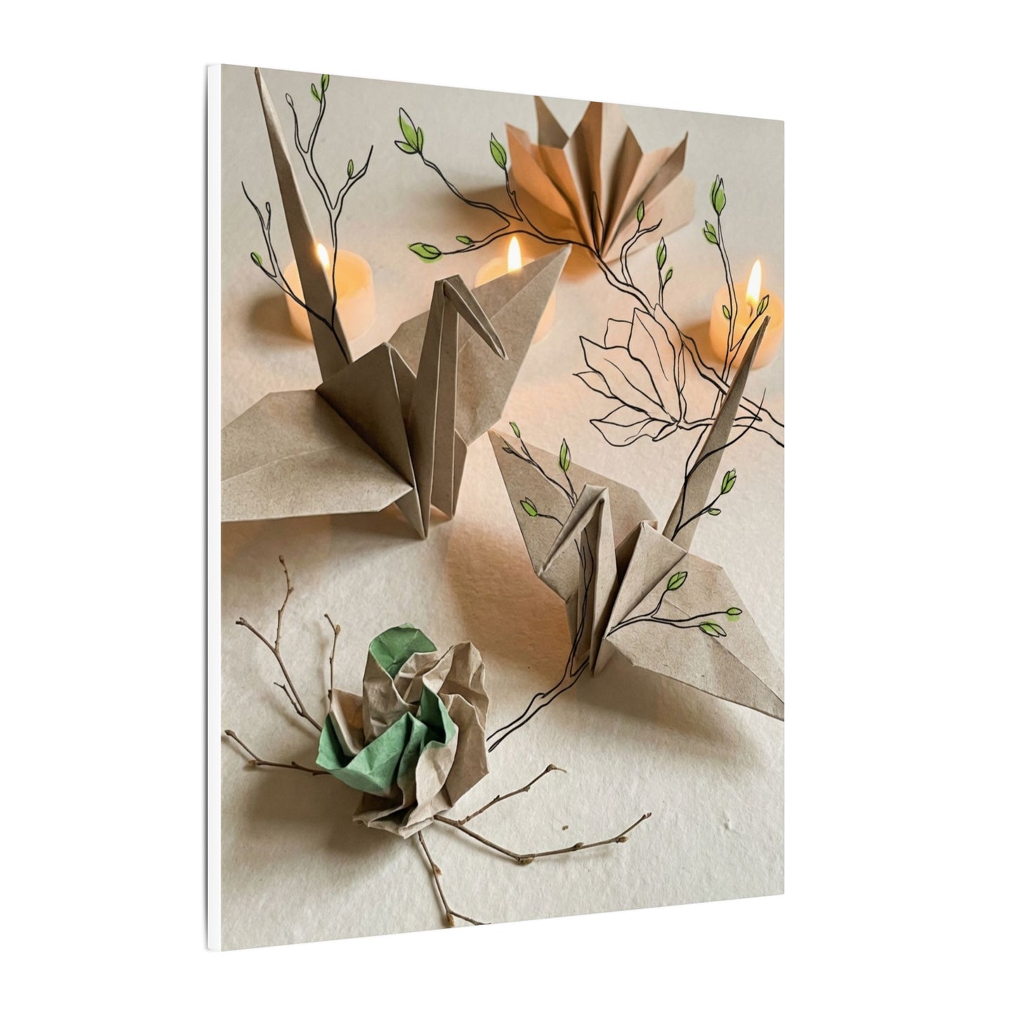 Paper Fold Spring Canvas Art | Japandi Earthy Design