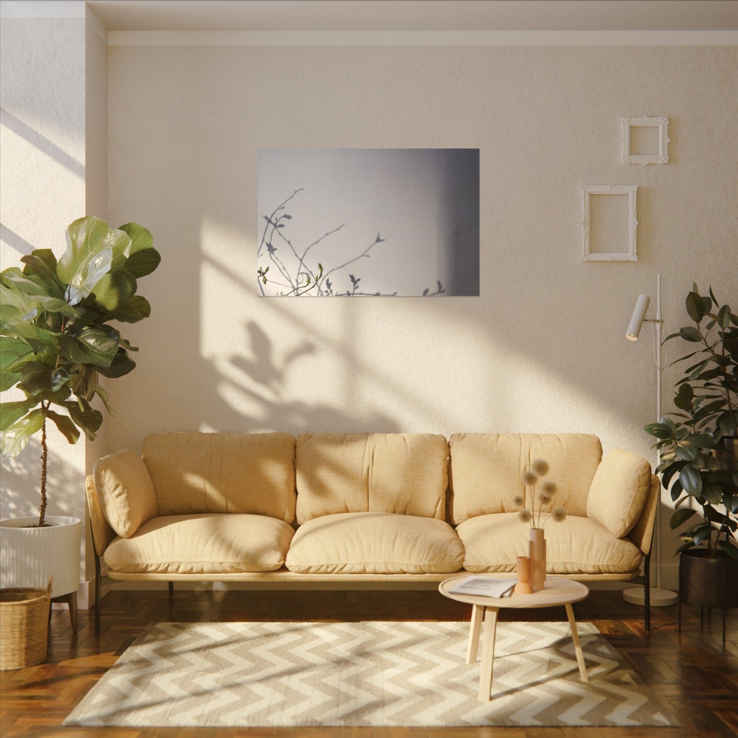 Japandi Shadow Play in Dawn | Japanese Pattern Canvas Art