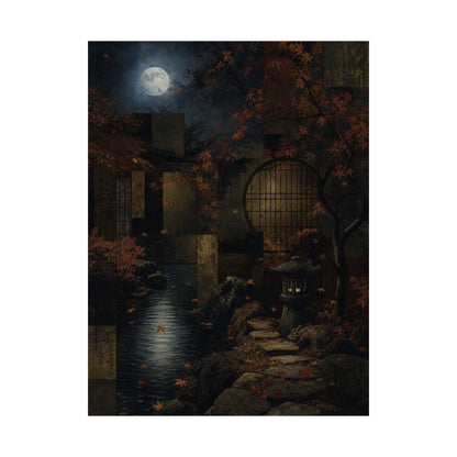 Moonlit Garden Shadow Zen Wall Art Print | Moody Dark Japandi Art