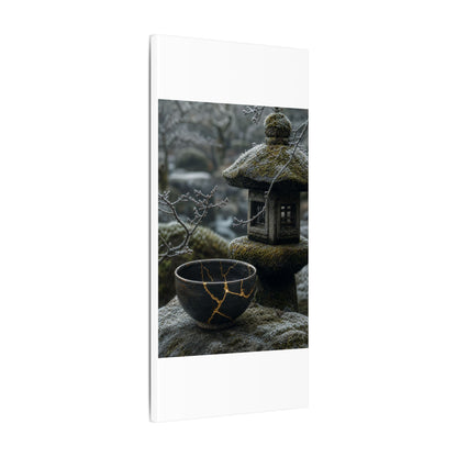 Stone Lantern Canvas Art | Winter Kintsugi Gold Repair Art