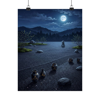 Moonlit Garden Wall Art Print | Spring Kintsugi Gold Repair Art