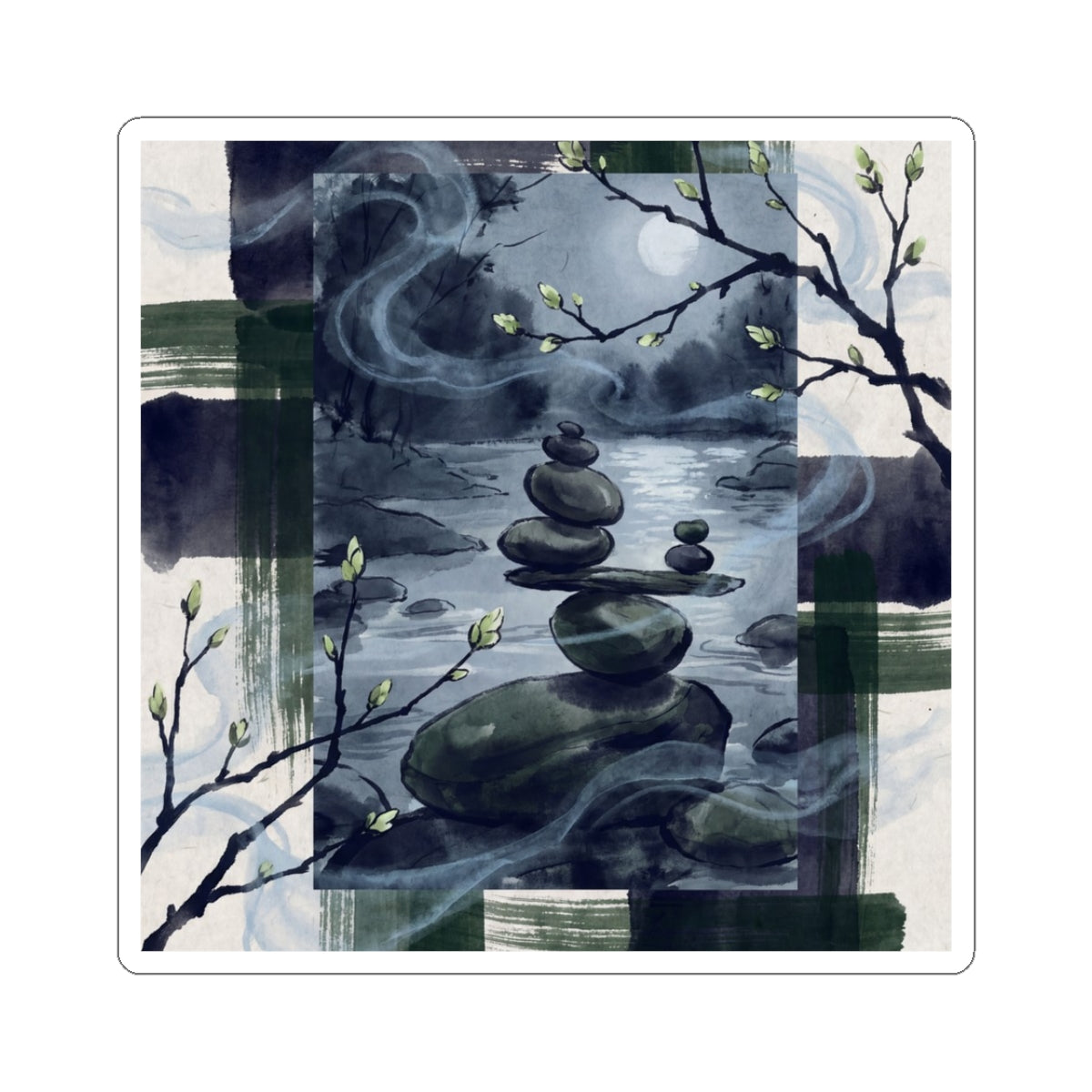 River Stones Spring Sticker | Zen Peaceful Design Art Print