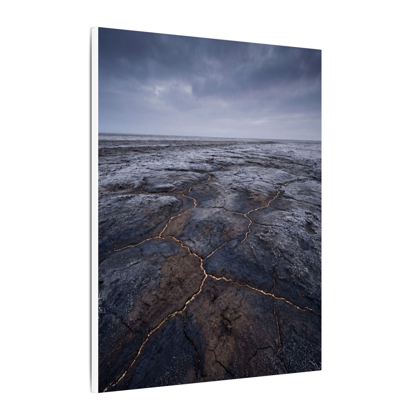 Dark Japandi Cracked Earth in Overcast | Dark Texture Canvas Art