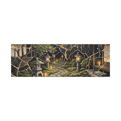 Kintsugi Moonlit Garden in Candlelight | Gold Vein Canvas Art