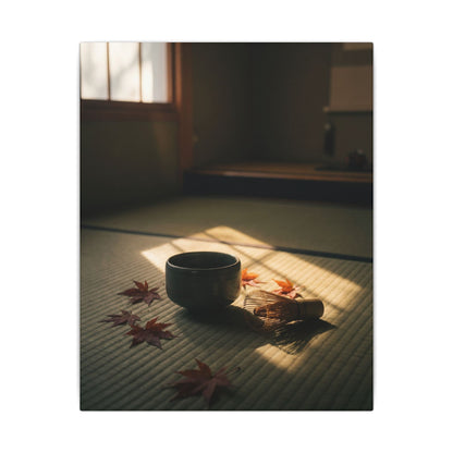 Dark Japandi Tea Ceremony in Golden Hour | Moody Minimal Canvas Art