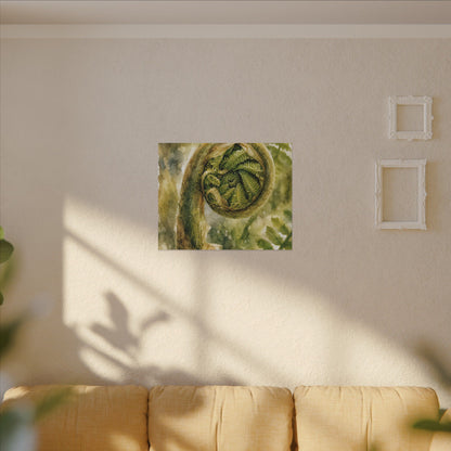 Japandi Fern Unfurling in Dappled | Watercolor Canvas Art