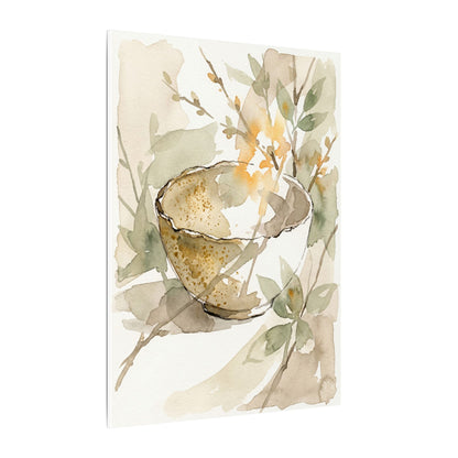 Spring Ceramic Bowl Watercolor Canvas Art | Neutral Decor