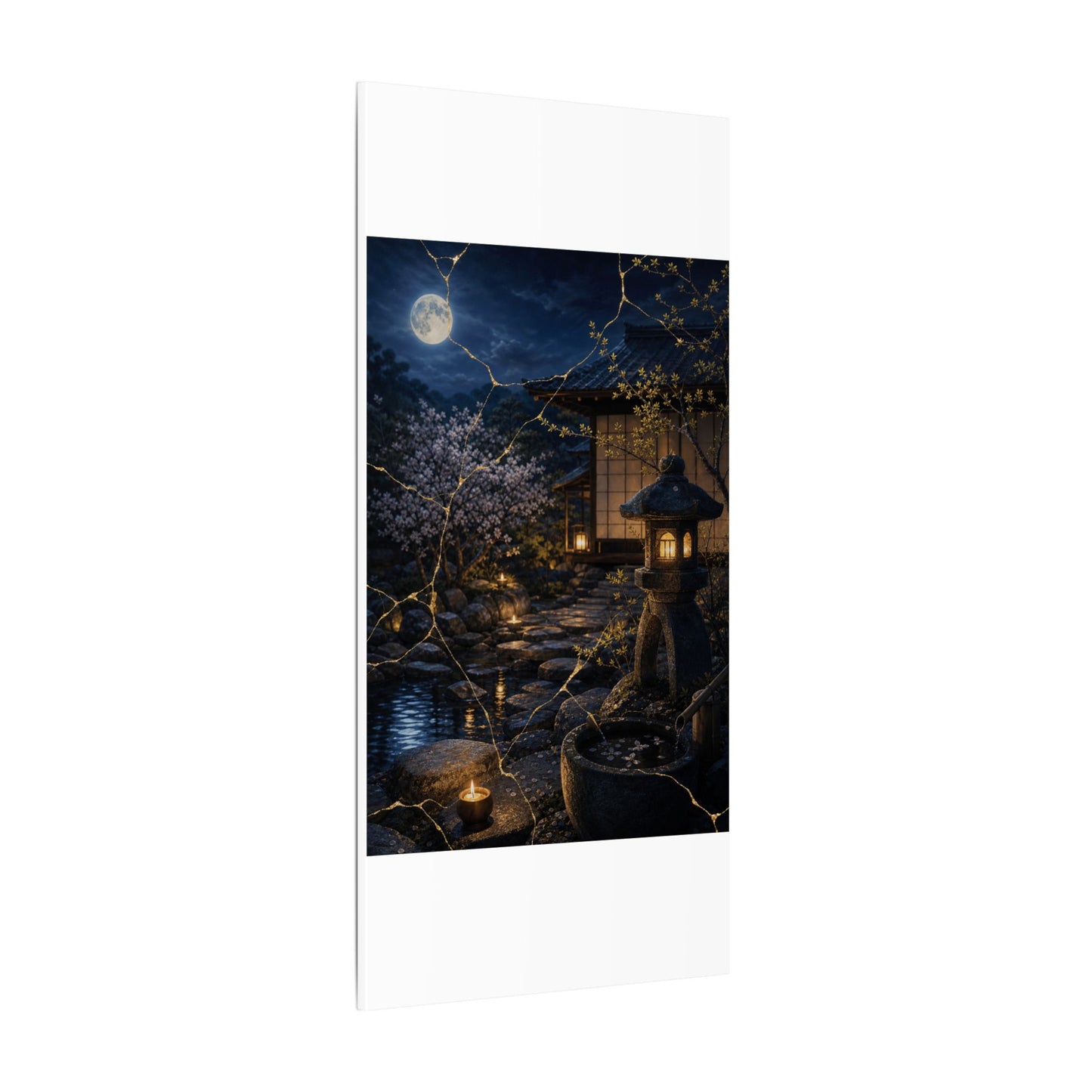 Seijaku Moonlit Garden Canvas Art - Kintsugi Gold Vein