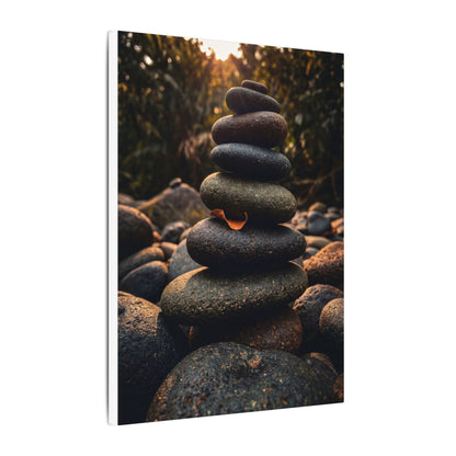 Dark Japandi River Stones in Golden Hour | Moody Minimal Canvas Art