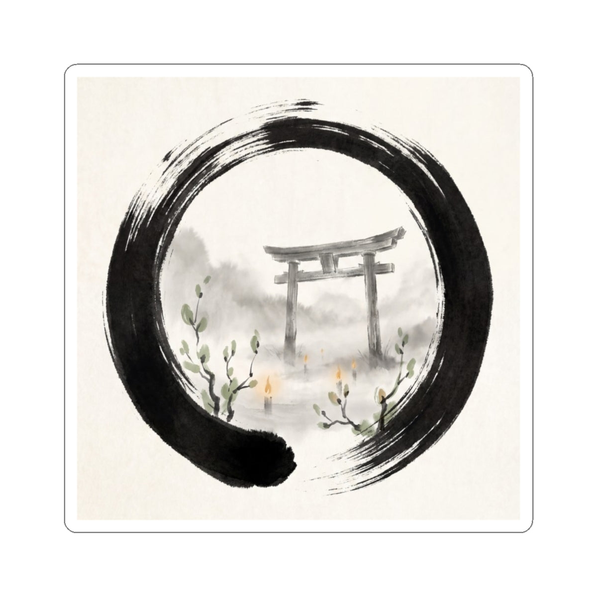 Calm Torii Gate Sticker - Enso Zen Art Print